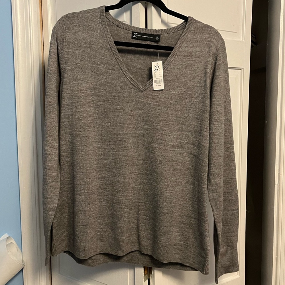 Gray V-Neck Women's Top